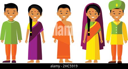 Vector illustration of india monk and woman. Stock Vector