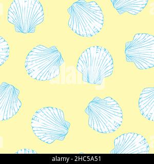 Hand drawn vector illustrations - seamless pattern of seashells. Marine background. Stock Vector