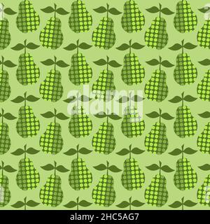 Green pears with a pattern of circles. Fruit pattern.  Stock Vector