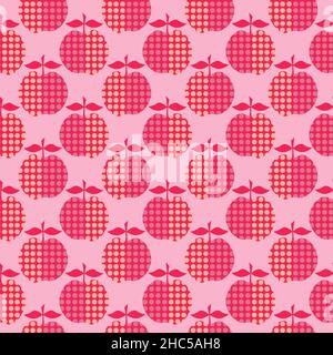 Red stylized apples with a pattern of dots. Fruit pattern.  Stock Vector