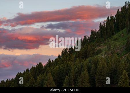 Clouds during sunset in Idaho mountains Stock Photo