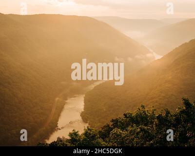 Sunrise view from Grandview, in the New River Gorge, West Virginia Stock Photo