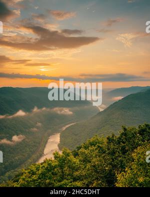 Sunrise view from Grandview, in the New River Gorge, West Virginia Stock Photo