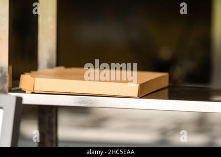 Blank brown cardboard Pizza paper. Packaging template mockup Stock Photo