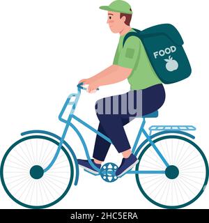 Delivery man on transport semi flat color vector character Stock Vector