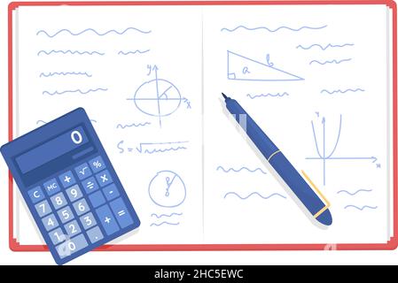 Open textbook with math semi flat color vector object Stock Vector