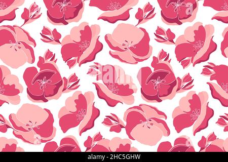 Art floral vector seamless pattern. Pink flowers. Stock Vector