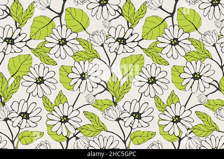 Art floral vector seamless pattern with flowers.  Stock Vector