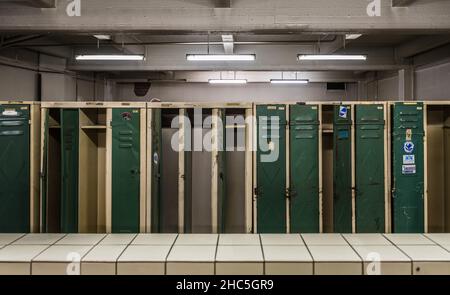 Brussels / Belgium - 05 20 2018: Art work consisting of an industrial locker room in museum KANAL Centre Pompidou Stock Photo