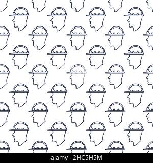Seamless pattern of human employee contour head with protective hard helmet Stock Vector