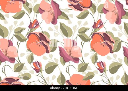 Art floral vector seamless pattern. Pink geranium. Stock Vector