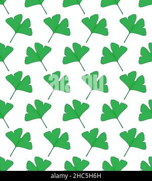 Seamless pattern of green ginkgo biloba leaves Stock Vector