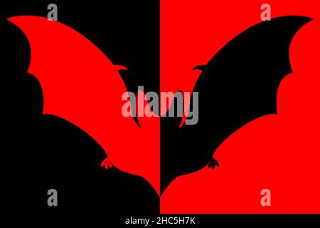 Illustration of the red-black silhouette flying bat Stock Vector