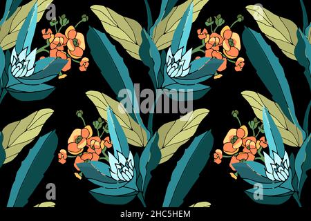 Art floral vector seamless pattern. Tropical plant Stock Vector