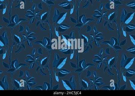 Art floral vector seamless pattern. Blue leaves. Stock Vector