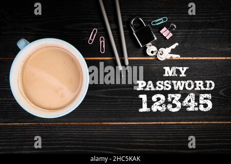 My Password 12345. Data, social media accounts, e-mail security concept. Stock Photo