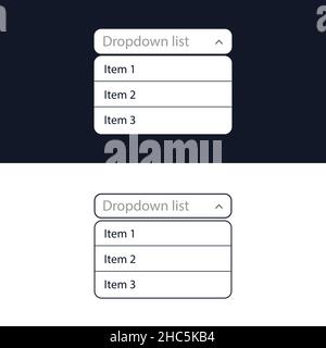 Drop-down list with menu items for the website. The view is in the expanded state. User interface for the website and application. Vector illustration Stock Vector