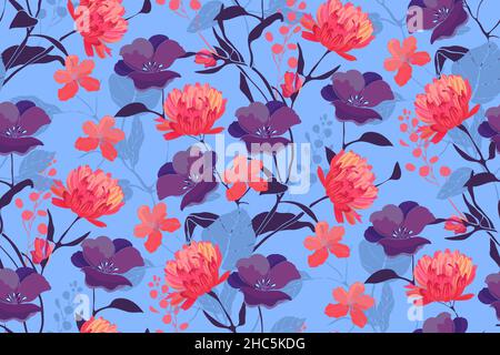 Art floral vector seamless pattern with flowers. Stock Vector