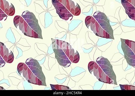 Art floral vector seamless pattern. Maroon leaves. Stock Vector