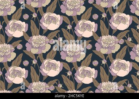 Art floral vector seamless pattern with peonies. Stock Vector