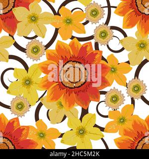 Art floral vector seamless pattern with sunflower. Stock Vector