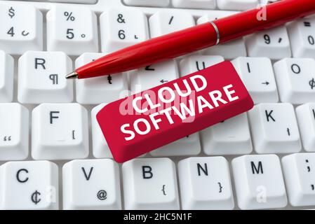 Hand writing sign Cloud Software. Word Written on Programs used in Storing Accessing data over the internet Abstract Typing New Spreadsheets Stock Photo