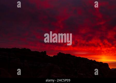 Twilight over Firey Furnace in Arches National Park, Utah Stock Photo