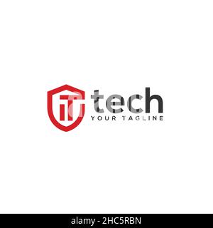 Modern flat initial IT TECH future logo design Stock Vector