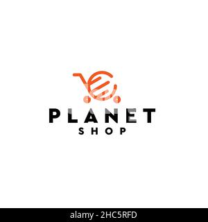 Minimalist flat design PLANET SHOP logo design Stock Vector