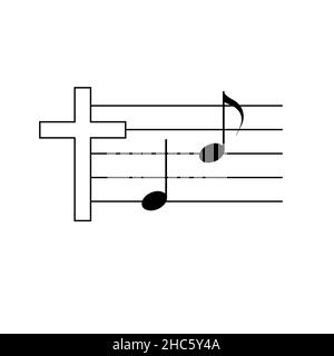 Christian music event, concert. Cross and musical notes. Flat isolated vector illustration, biblical background. Stock Vector