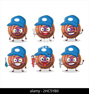 mechanic orange spiral gummy candy cute mascot character with pliers. Vector illustration Stock Vector