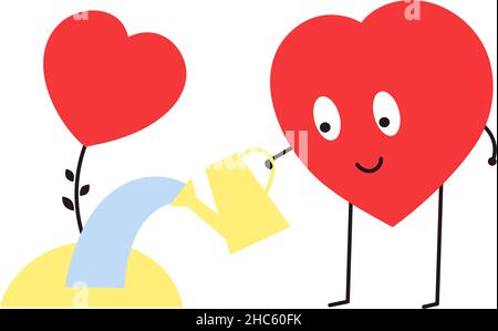 Red smiling heart for romantic Valentines Day design. Care about each other, support, understand, grow love. Be happy together. Vector isolated Stock Vector