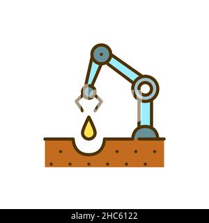 Smart farming technology. Automated robot hand planting seeds in soil. Pixel perfect, editable stroke color icon Stock Vector