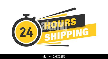 Shipping 24 hours icon in flat style. Delivery countdown vector illustration on isolated background. Quick service time sign business concept. Stock Vector