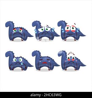 Blue dinosaur gummy candy cartoon character with sad expression. Vector illustration Stock Vector