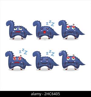 Cartoon character of blue dinosaur gummy candy with sleepy expression. Vector illustration Stock Vector