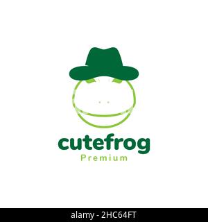 face cute frog with hat logo design vector graphic symbol icon sign illustration creative idea Stock Vector