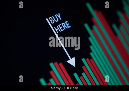 Stock market or forex, Crypto trading graph. Chart in financial market vector illustration Abstract finance background - with text saying buy here and Stock Photo