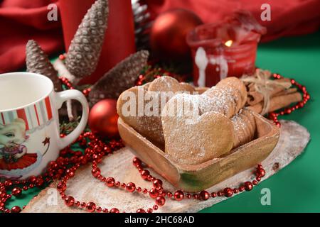 Swedish pepparkakor heart shaped thins cookies with cinnamon, ginger and cloves Stock Photo