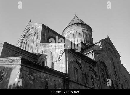 Grayscale shot of the Svetitskhoveli Cathedral in Mtskheta, Georgia Stock Photo