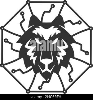 wolf electric circuit Illustration Icon Brand Isolated Stock Vector