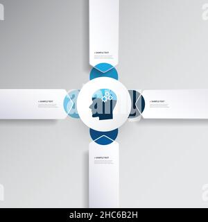 Blue Modern Style Infographics Design with Artificial Intelligence, Machine Learning Concept - Diagram Template with Arrow Shapes Stock Vector
