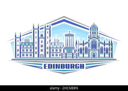 Vector illustration of Edinburgh, horizontal logo with linear design famous edinburgh city scape on day sky background, european urban line art concep Stock Vector