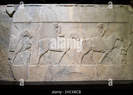 Frieze with the relief of women on horseback. Istanbul Archaeology Museum, Turkey. Stock Photo
