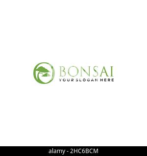 Modern BONSAI Plants Leaf Stalk Branch logo design Stock Vector