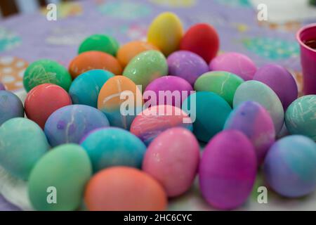Selective focus shot of colorful easter eggs Stock Photo