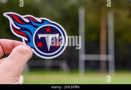 September 16, 2021, Nashville, Tennessee. Emblem of a professional American  football team Tennessee Titans based in Nashville at the sports stadium  Stock Photo - Alamy