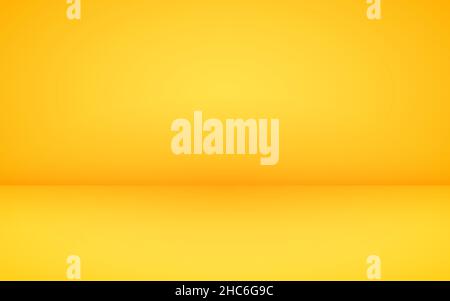 Yellow studio background. Minimal room with soft gradient. Empty product stage. Modern 3d table for advertising. Color shelf mockup. Vector Stock Vector