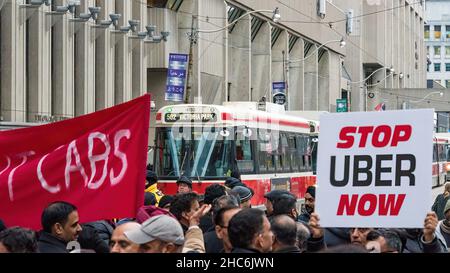 Toronto, Canada - December 9, 2015: Scenes from the Taxi drivers protest against Uber X. Stock Photo