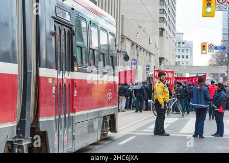 Toronto, Canada - December 9, 2015: Scenes from the Taxi drivers protest against Uber X. Stock Photo